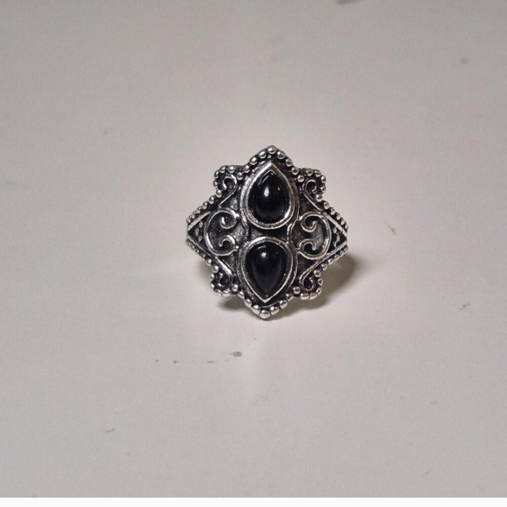 Black and Silver Large Bohemian Ring